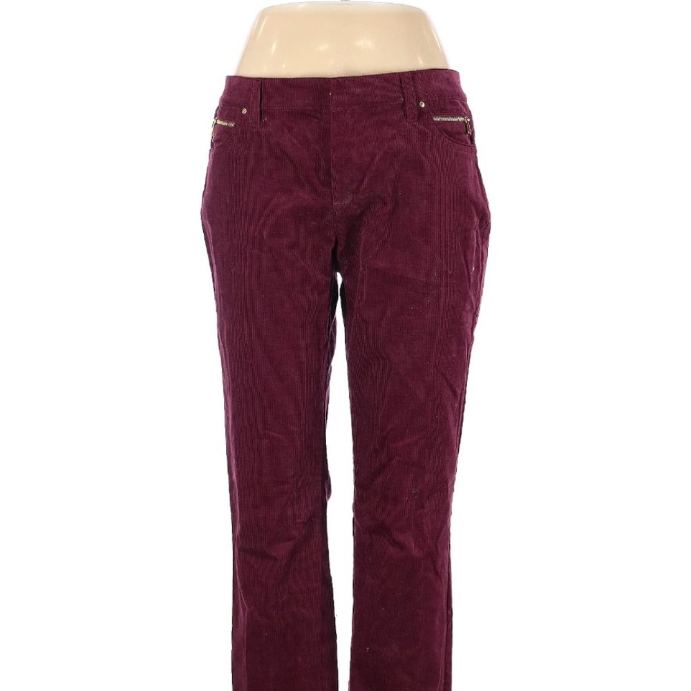 ETCETERA burgundy red corduroy pants with gold zipper detail